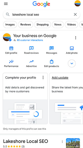 Google mobile SERP | Lakeshore Local SEO